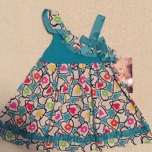 NWT Younghearts teal heart asymmetrical dress 2T